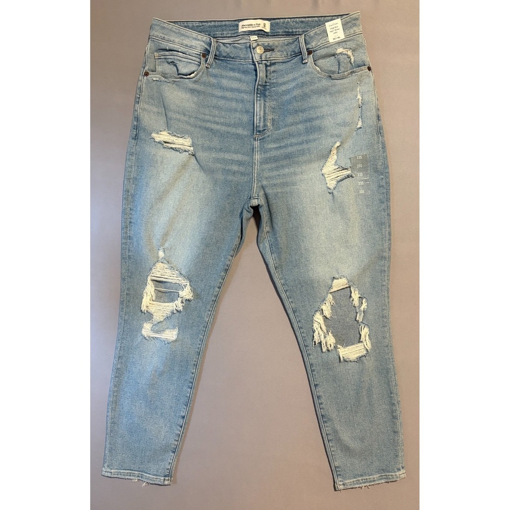 NWT Abercrombie & Fitch Curve Love High Rise Super Skinny Ankle 33 16s Distress